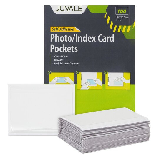 100 Pack Top Load 4x6 Photo Sleeves with Adhesive, Index Card Holder for Office Supplies, Clear Label Pockets for Small Business, Color: Clear | Michaels 100 Pack Top Load 4x6 Photo Sleeves with Adhesive, Index Card Holder for Office Supplies, Clear Label Pockets for Small Business, Color: Clear | Michaels